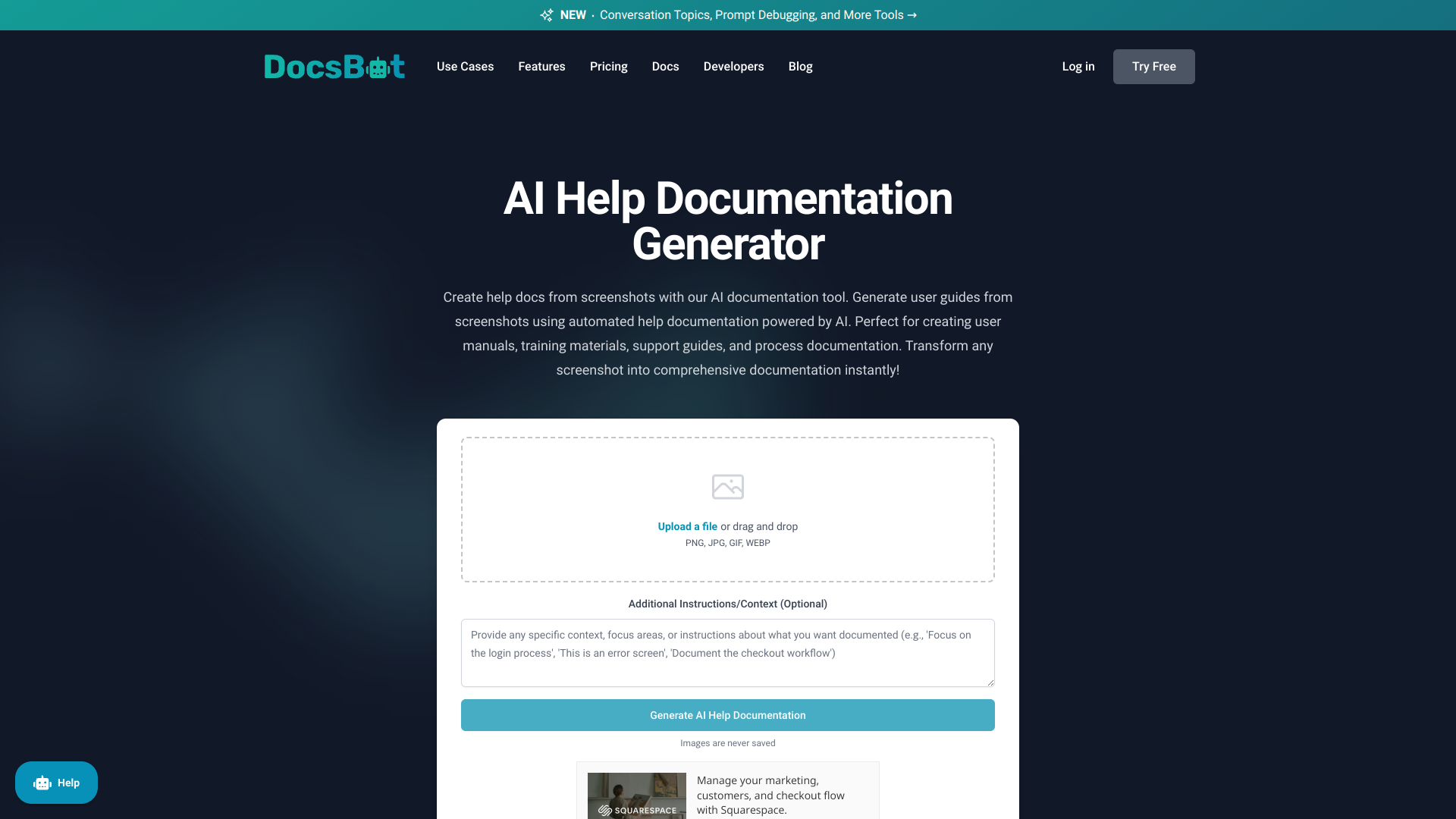 AI Help Documentation Generator screenshot