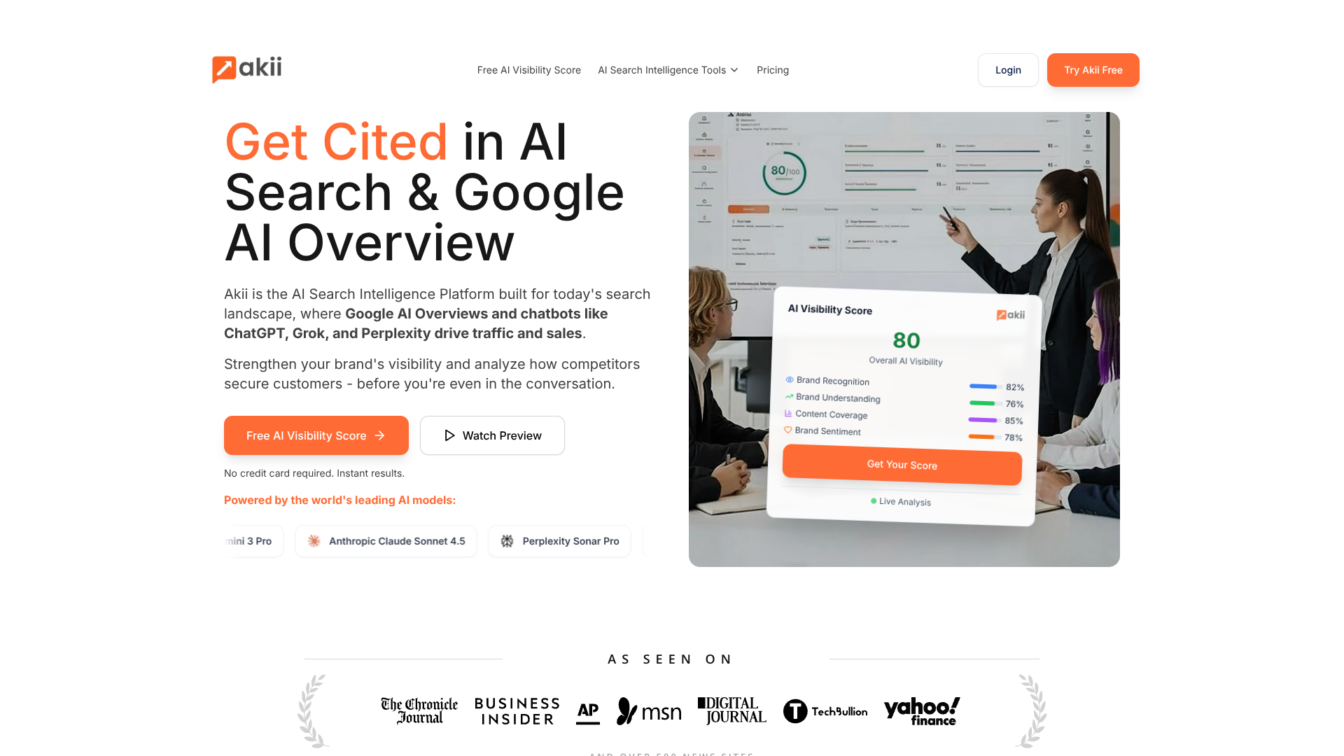 Akii AI Visibility Score screenshot