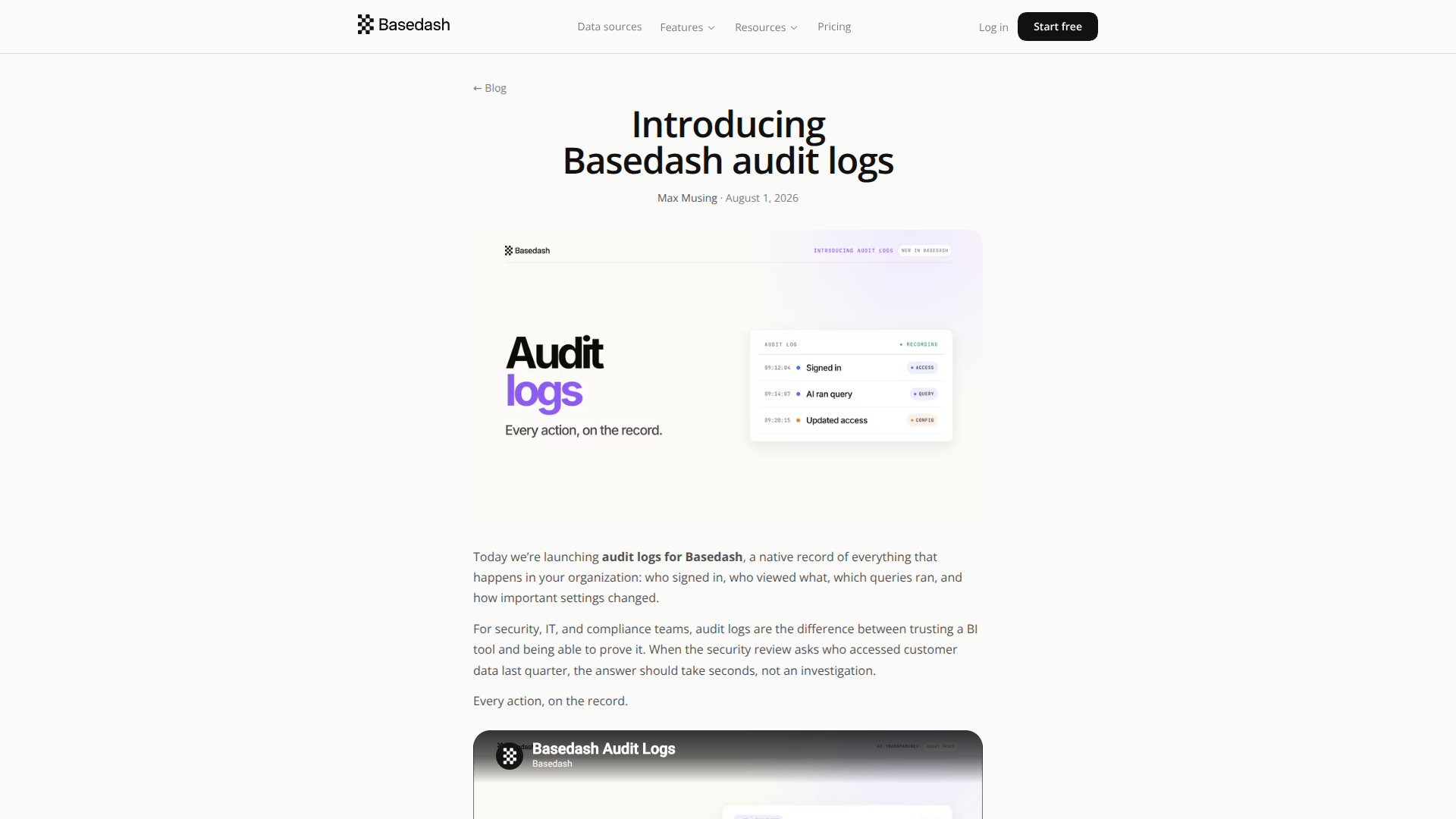 Basedash Audit Logs