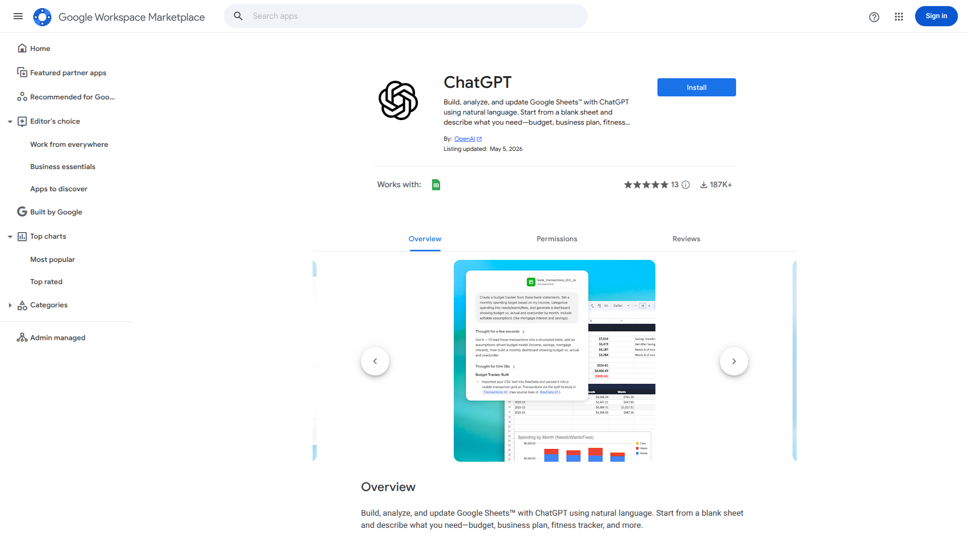 ChatGPT for Google Sheets