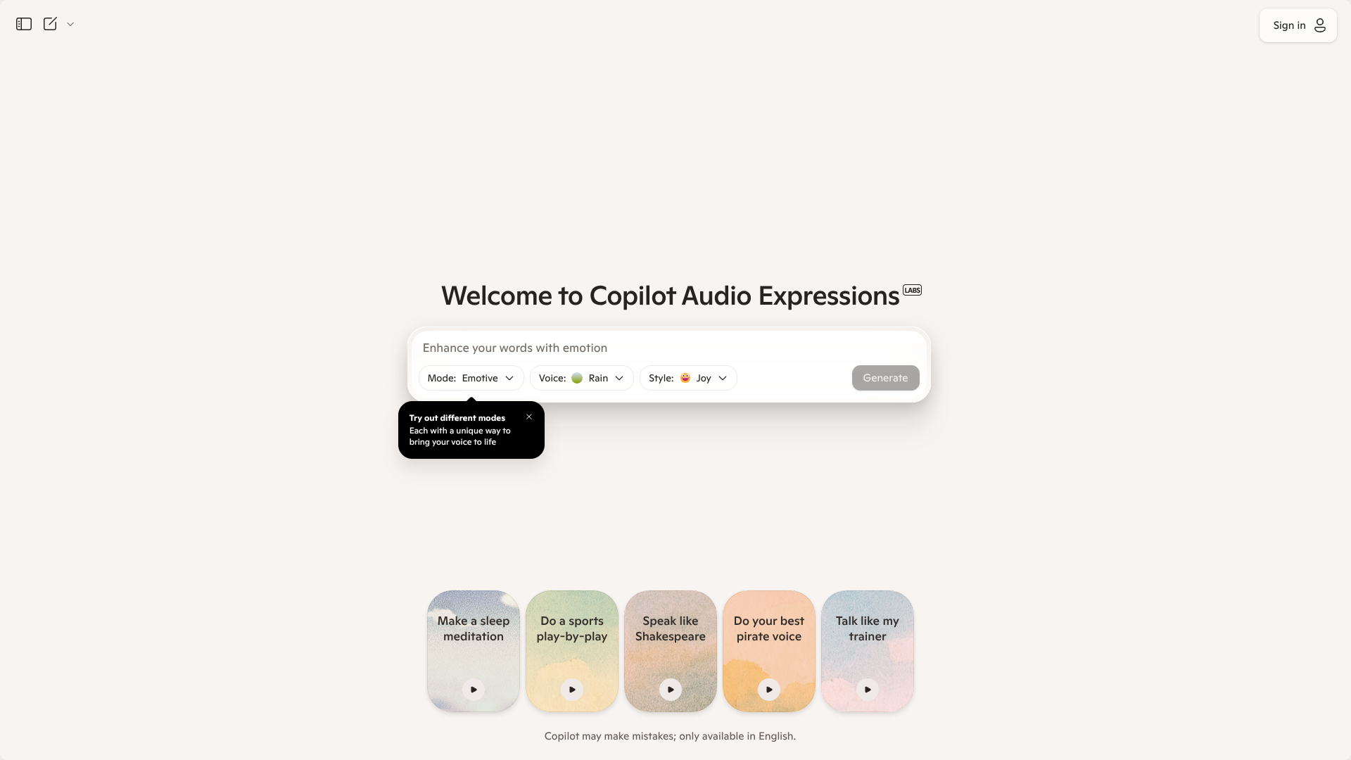 Copilot Audio Expression screenshot