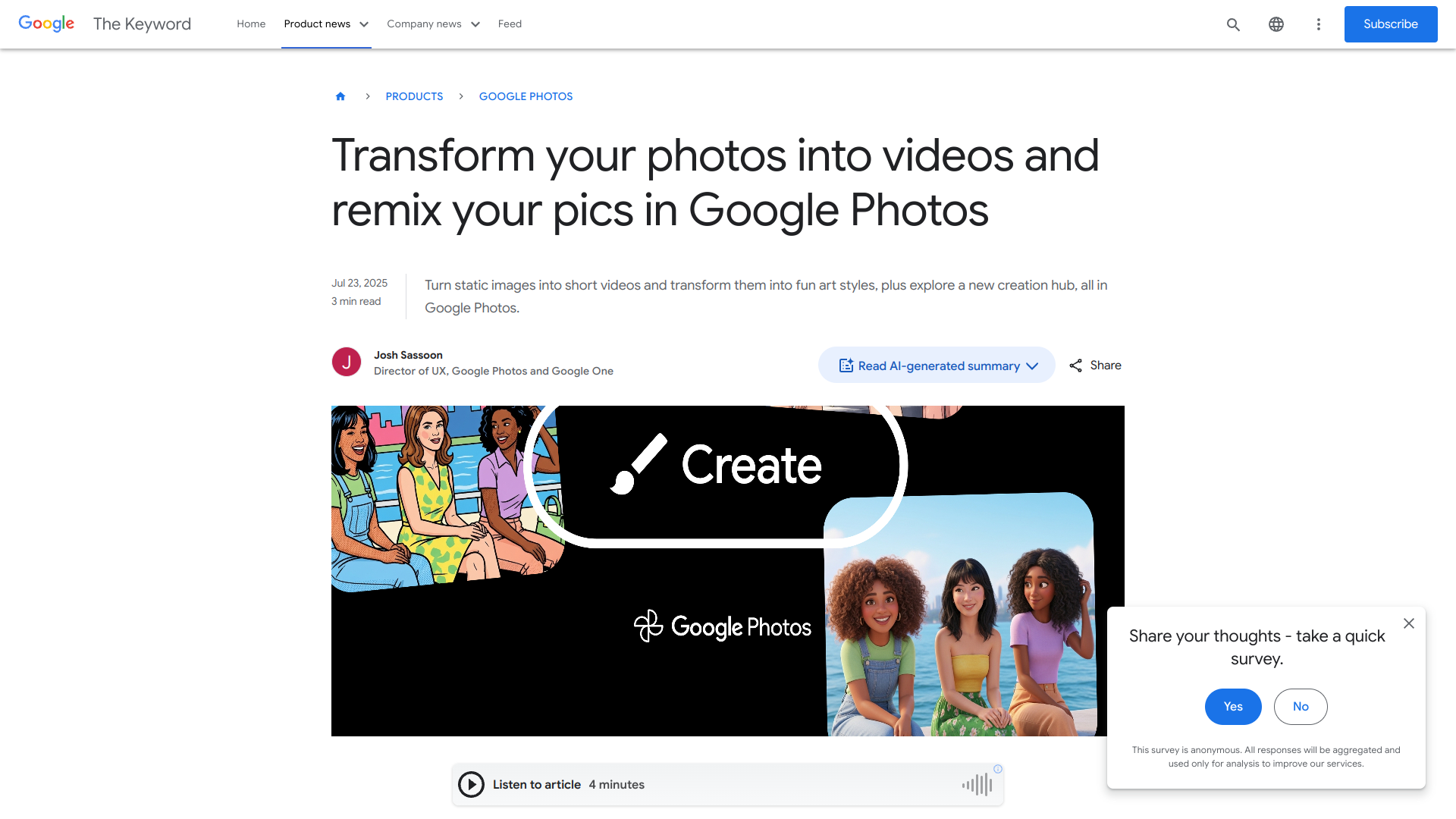 Create tab in Google Photos