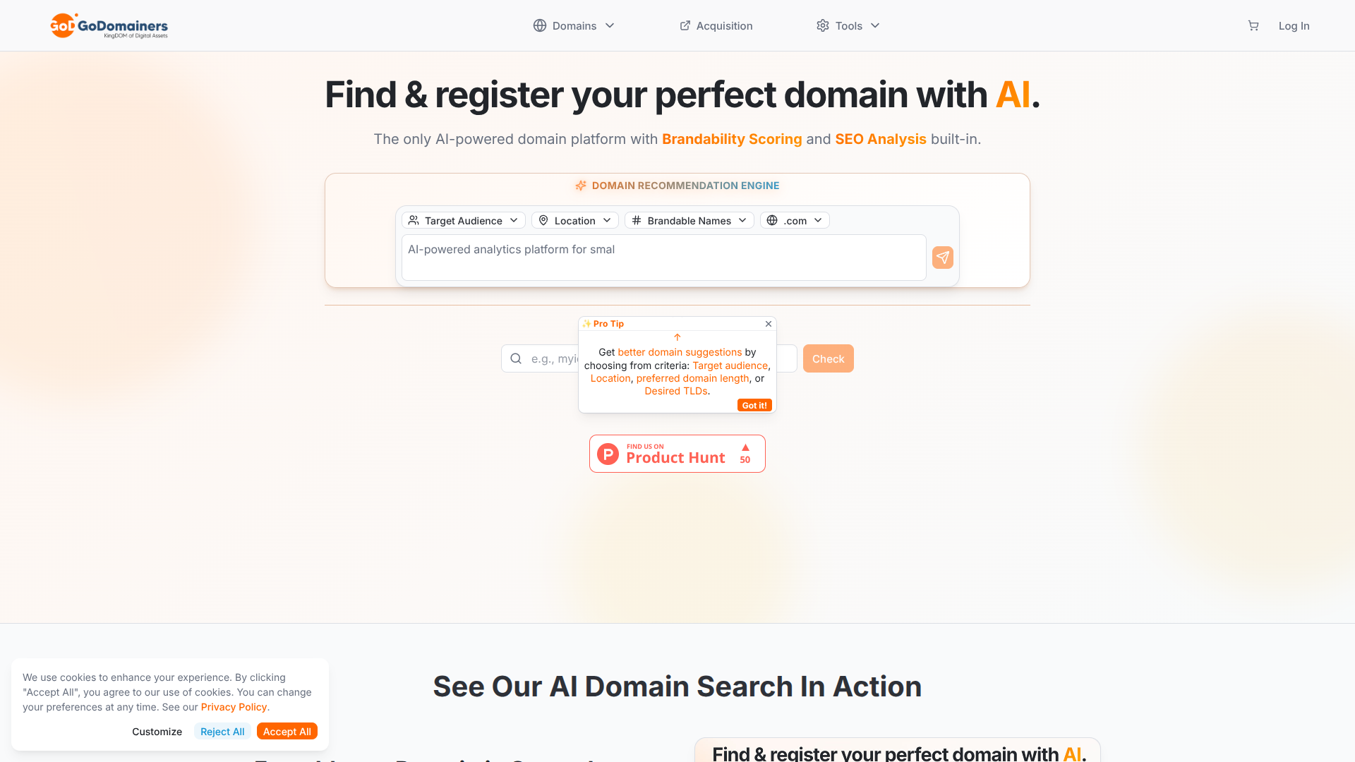 Domain Recommendations Search Engine