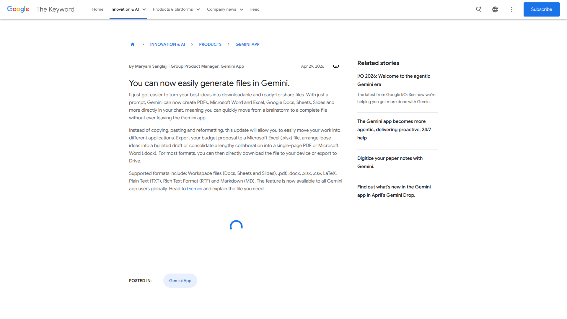 File Generation in Gemini