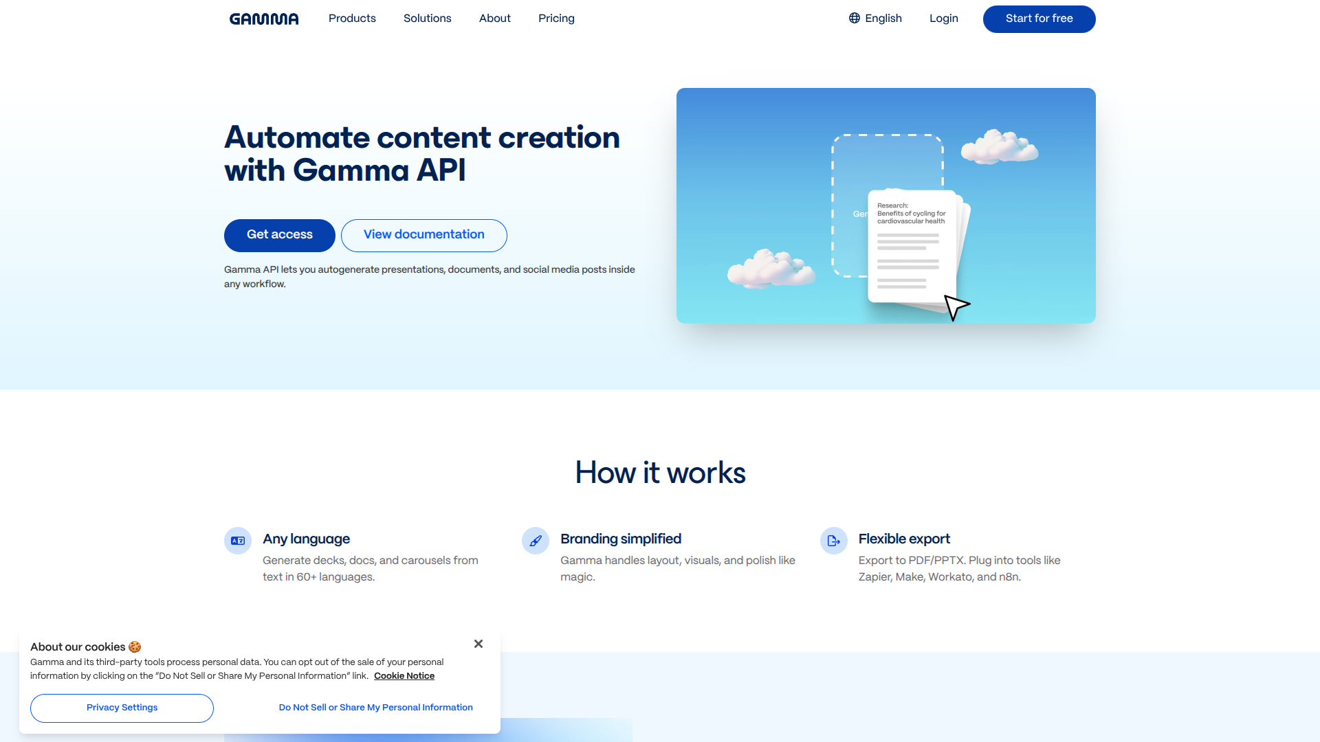 Gamma API screenshot