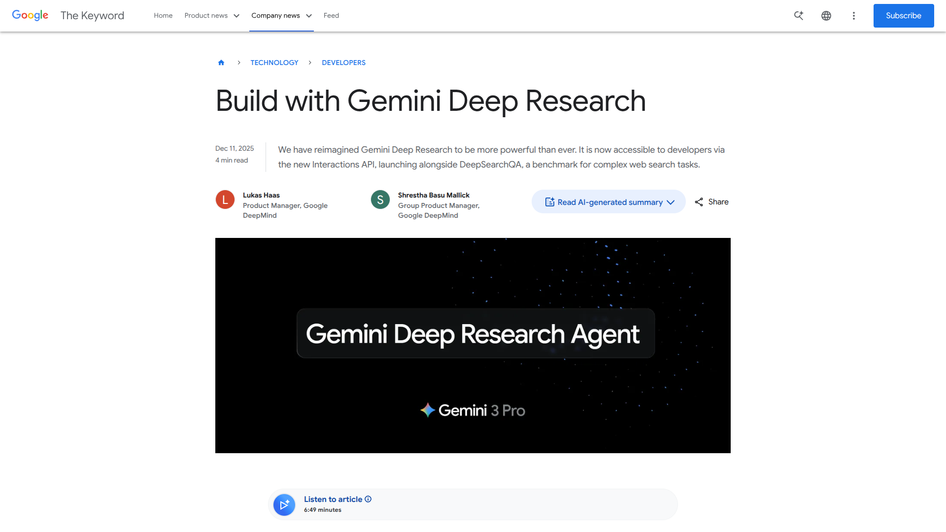 Gemini Deep Research Agent screenshot