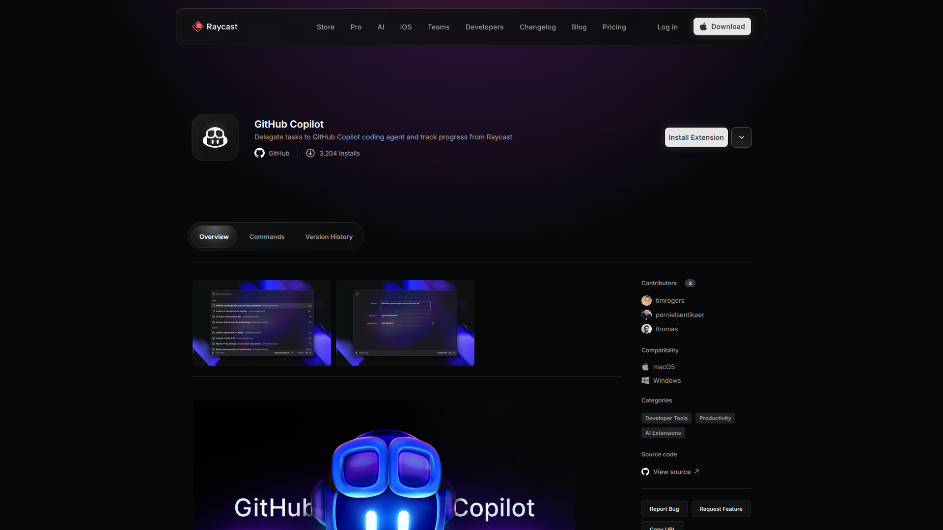 GitHub Copilot for Raycast screenshot