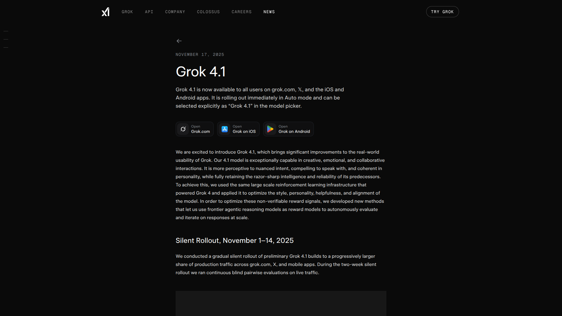 Grok 4.1 screenshot