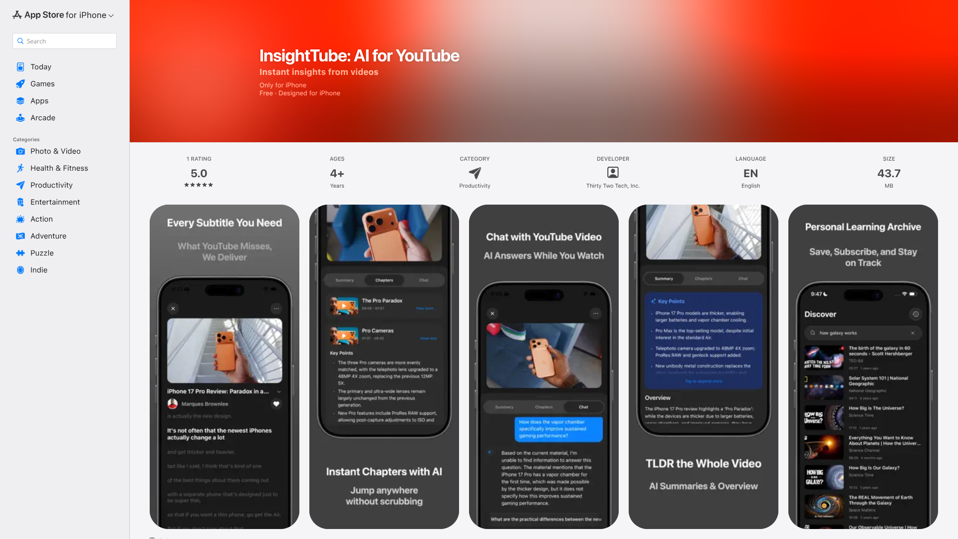 InsightTube screenshot