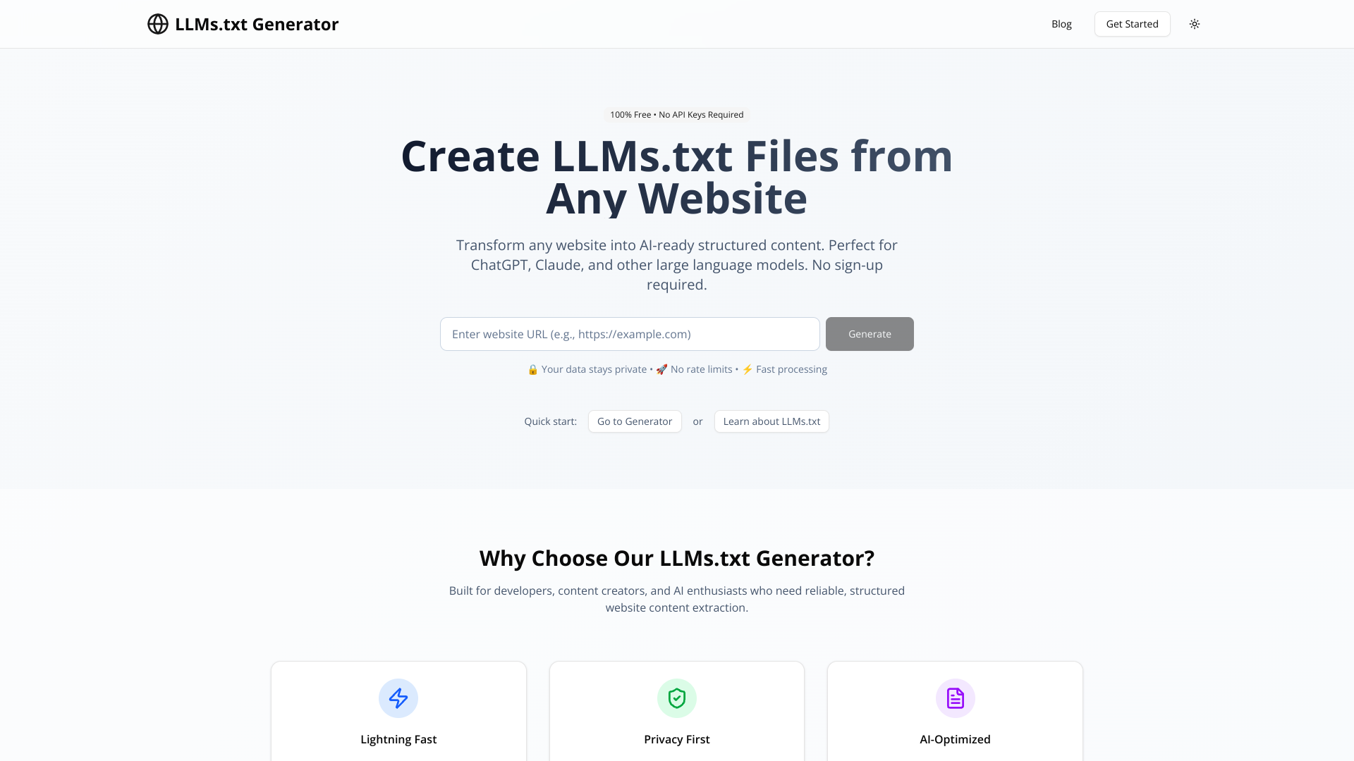 LLMs.txt Generator screenshot