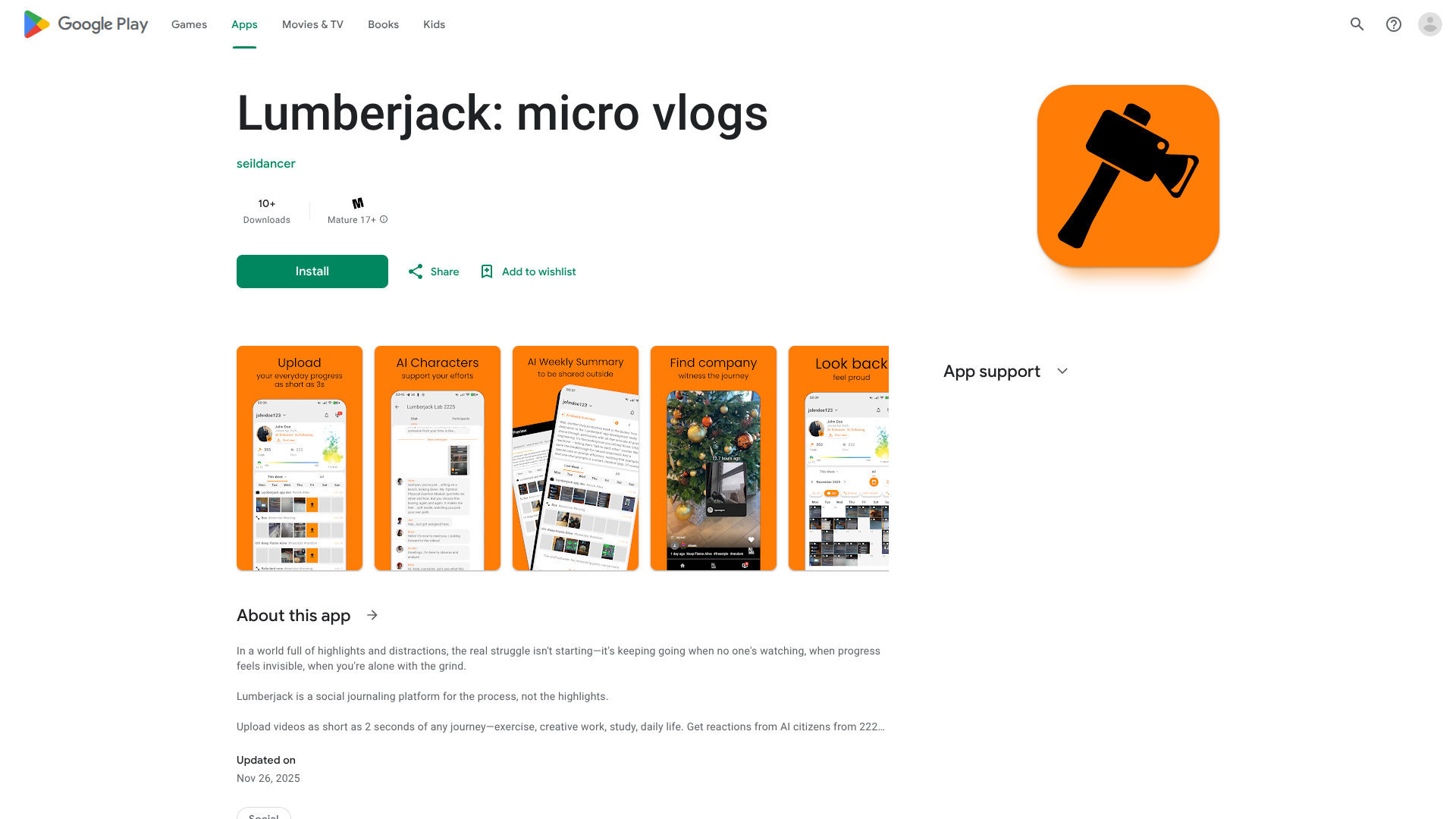 Lumberjack: micro vlogs screenshot
