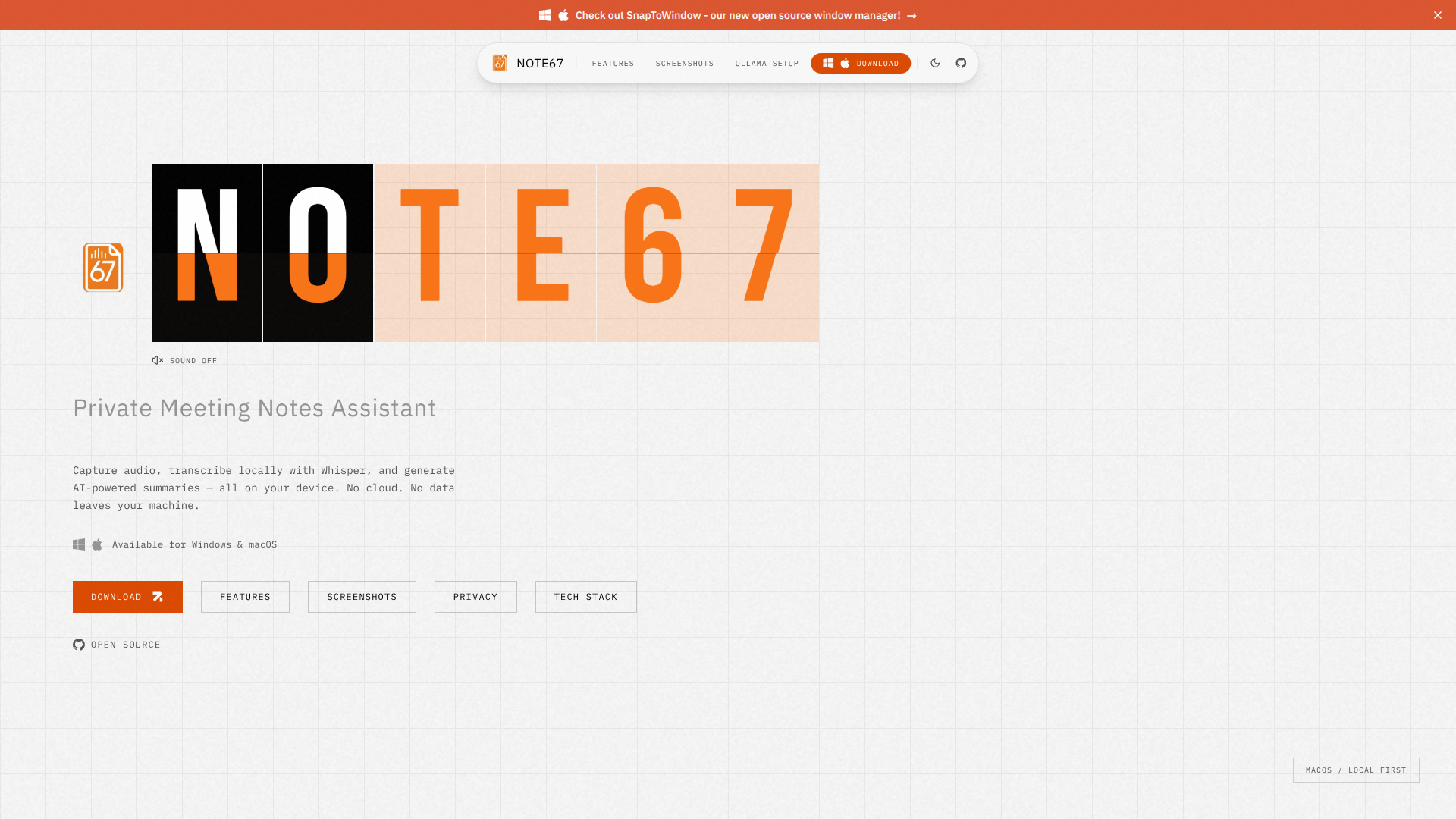 Note67 - Private Meeting Notes Assistant screenshot