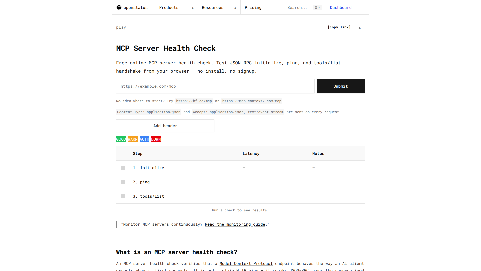 Openstatus MCP Health Checker
