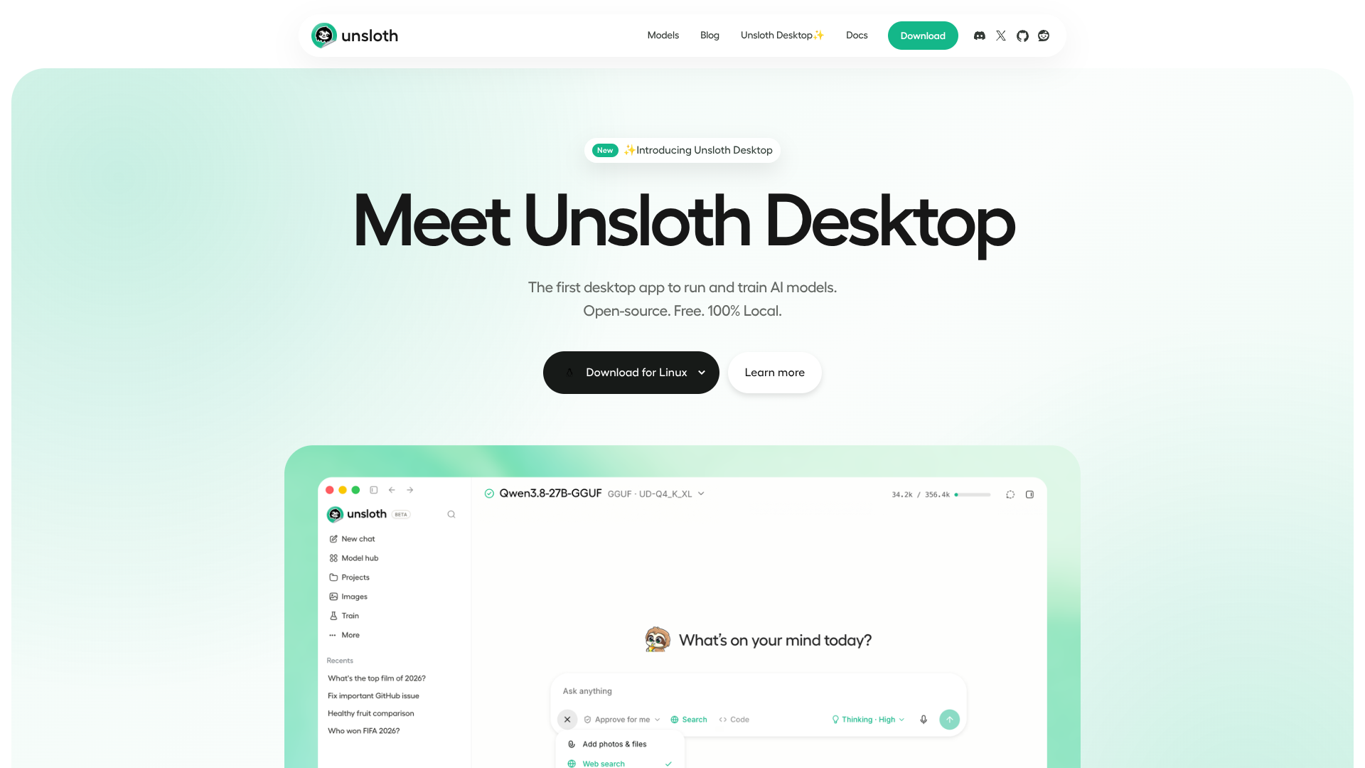 Unsloth Desktop screenshot