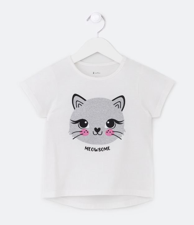 Blusa Infantil Estampa de Gatinha com Glitter - Tam 1 a 5 anos