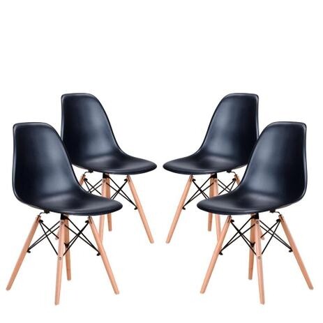 Conjunto 4 Cadeiras Eames Eiffel com Pés de Madeira