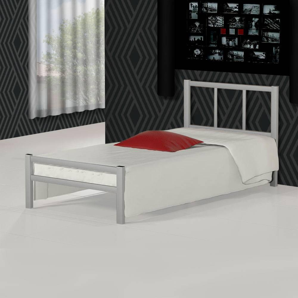 Cama De Solteiro De Ferro Tubular 78 Resistente Laís Cinza Primoart