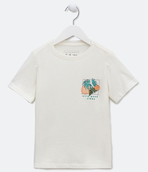 Camiseta Infantil Estampa Folhagem no Peito - Tam 5 a 14 Anos