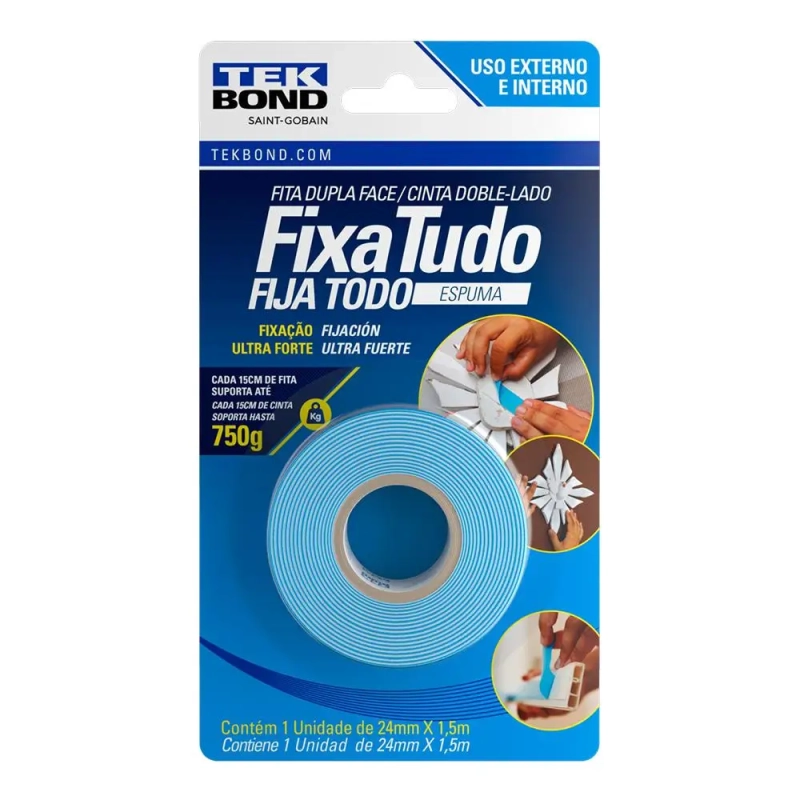 Fita fixa tudo espuma dupla face 24mm x 15m blíster - tekbond
