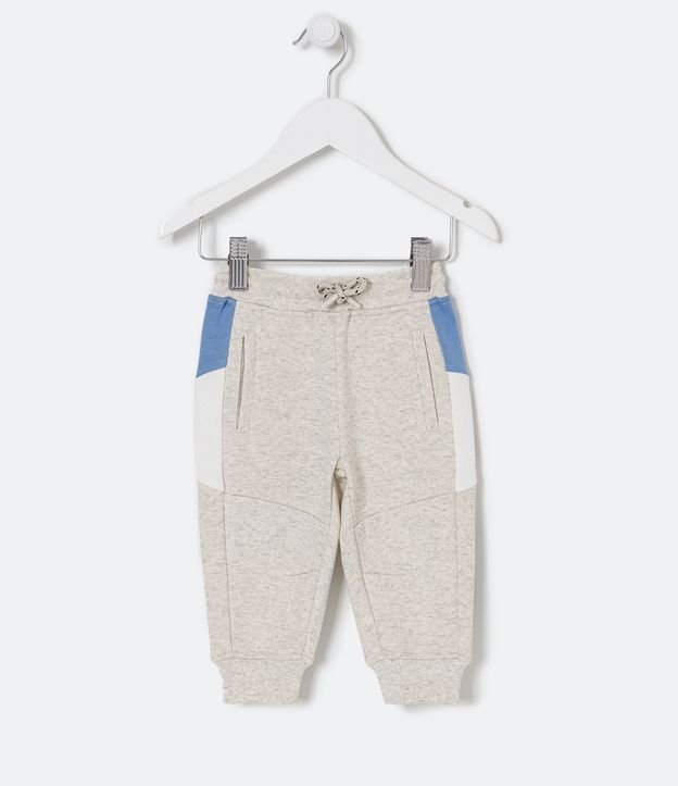 Calça Infantil com Recortes Contrastantes e Lettering - Tam 0 a 18 Meses