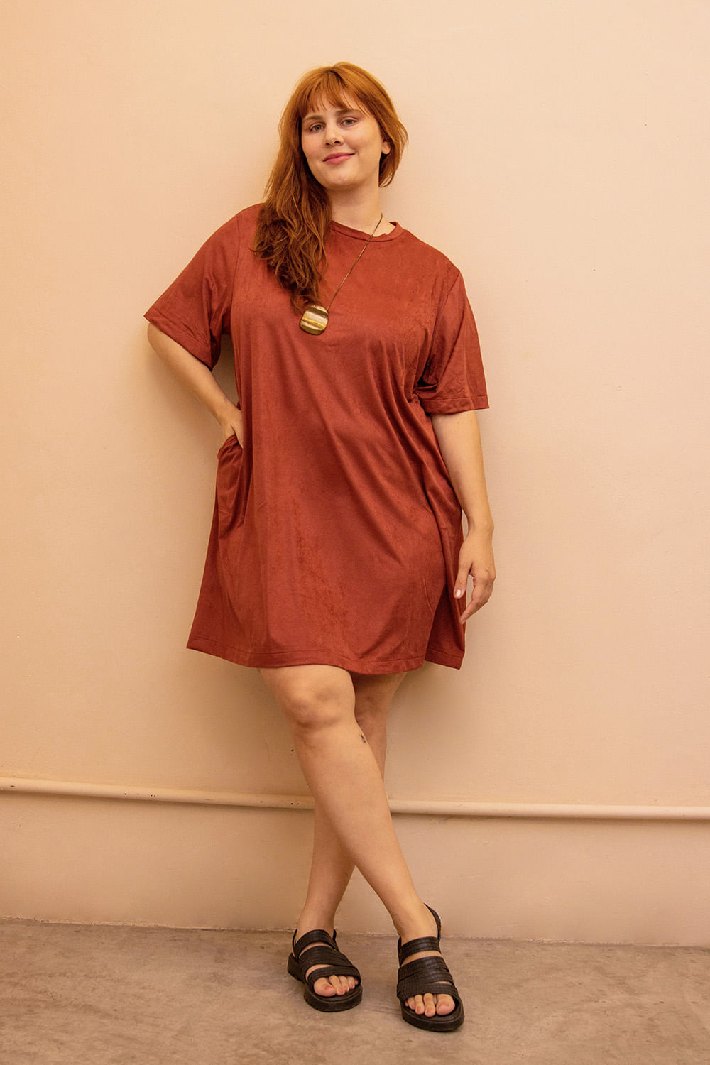 Vestido Camiseta Suede Plus Size