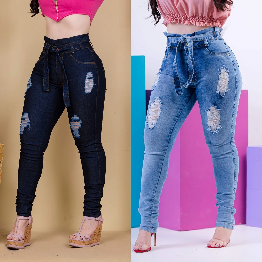 Calça Jeans Feminina Cintura Alta com Lycra Levanta Bumbum Skinny Jeans Preto