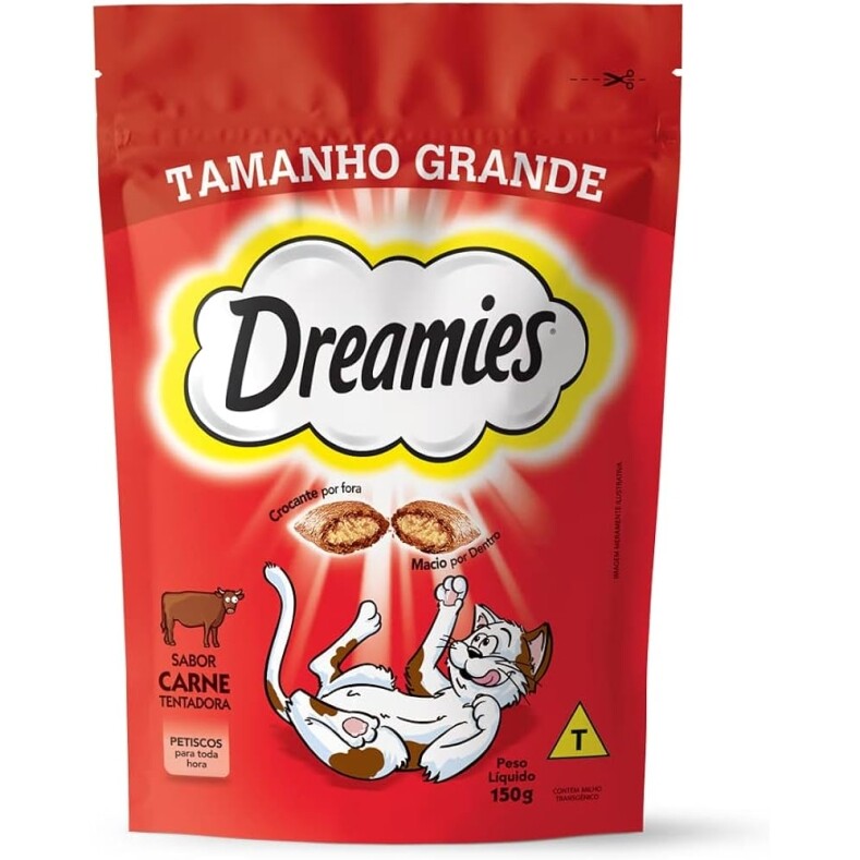 8 Unidades Petisco Dreamies Carne Tentadora Gatos Adultos 150g