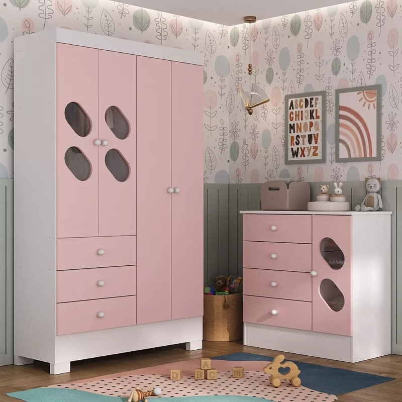 Quarto Infantil Completo Guarda Roupa 4 Portas 3 Ee