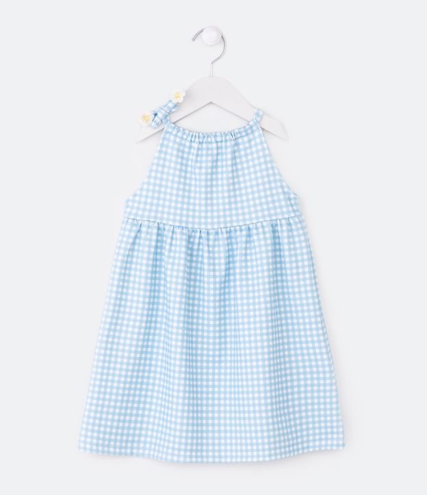 Vestido Infantil com Textura e Estampa Xadrez Vichy - Tam 1 a 5 Anos