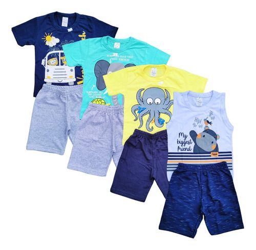 4 Conjunto De Verão Roupa Infantil Menino Camiseta Calor