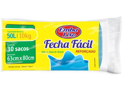 Saco de Lixo Azul 50L Reforçado Embalixo - Fecha Fácil 30 Unidades