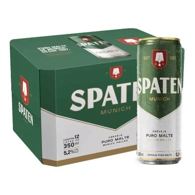 4 Packs Cerveja Munich Helles Puro Malte Spaten 350ml - Total 48 Unidades