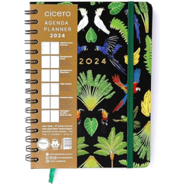 Agenda Planner Wire-O 2024 Pássaros Semanal Notas A5 Floresta Tropical - Cicero