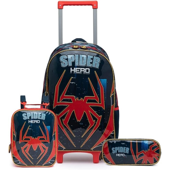 Kit Mochila de Rodinha + Lancheira + Estojo Spector Escolar Aranha Infantil