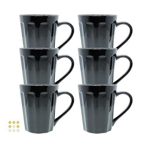 Jogo 6 Caneca Chá Café Preta 250ml em Porcelana