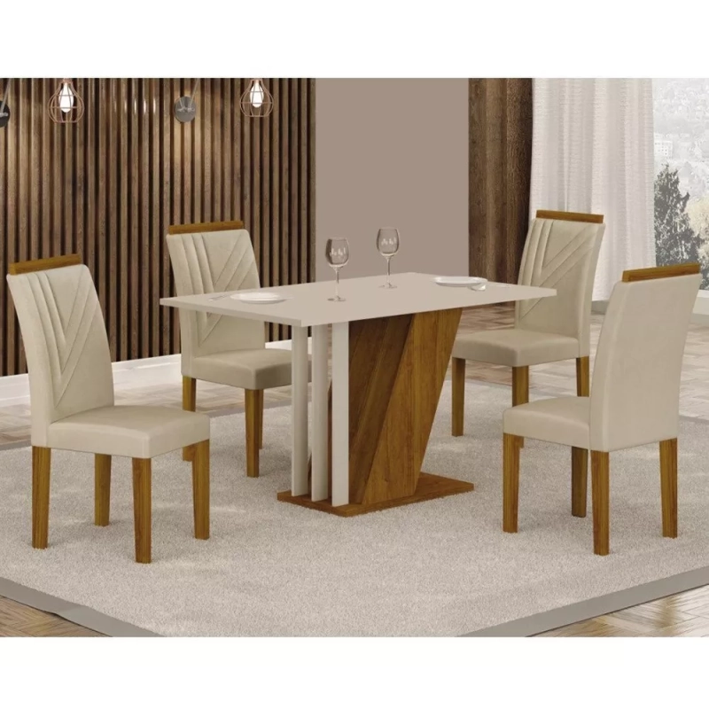 Mesa De Jantar Tampo Mdf/mdp Com 4 Cadeiras Miami