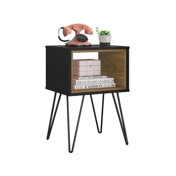 Mesa Lateral de Madeira Retrô Metal Dallas Olivar Móveis