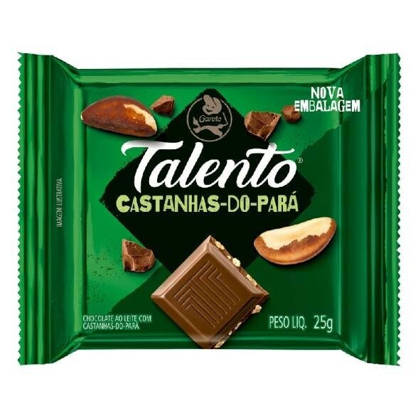 4 Unidades Chocolate Garoto Talento ao Leite com Castanhas-do-Pará 25g