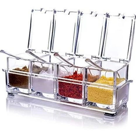 Porta Tempero E Condimentos Acrilico 4 Potes Organizador Saleiro Bxbazar