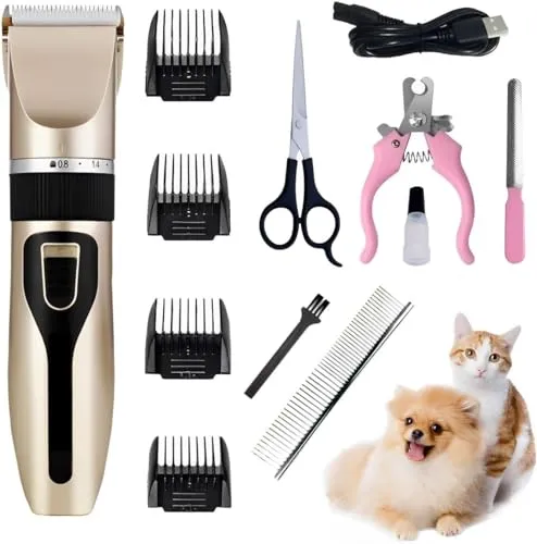 Máquina De Tosar Pet Profissional, Kit Maquininha De Tosa, Silenciosa, Aparador, Recarregável, Para Cachorros e Gatos, Com Acessórios, Bivolt 110/220