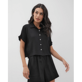 Camisa Cropped Manga Curta Dobrada