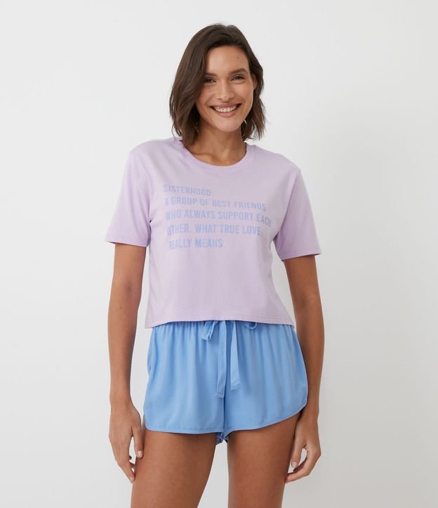 Blusa de Pijama em Meia Malha com Estampa Lettering