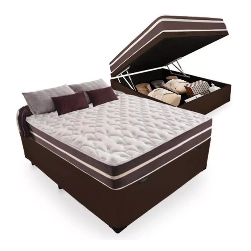 Cama Box Baú Casal + Colchão Molas Comfort Prime Classic