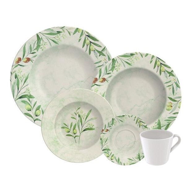 Aparelho de Jantar e Chá 20 Peças Tramontina - Porcelana Verde Redondo Oliva