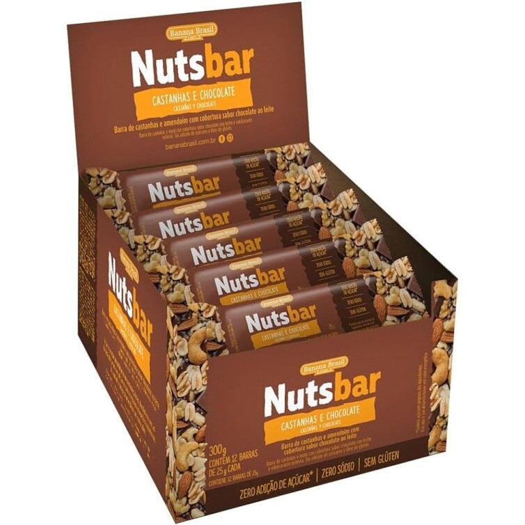 Banana Brasil Barra de Castanhas E Chocolate com 12 Unidades de 25g