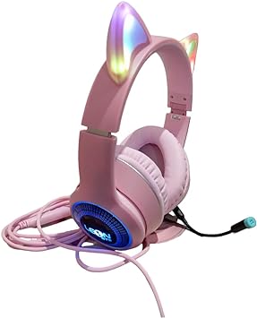 headset gatinho rosa usb mocrofone rgb