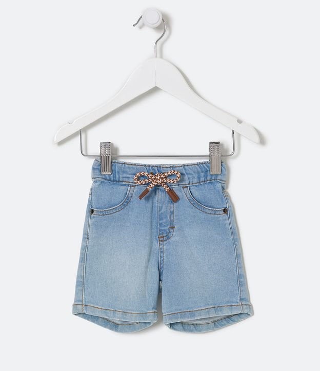 Bermuda Infantil Jeans com Amarração no Cós - Tam  06 a 18 meses