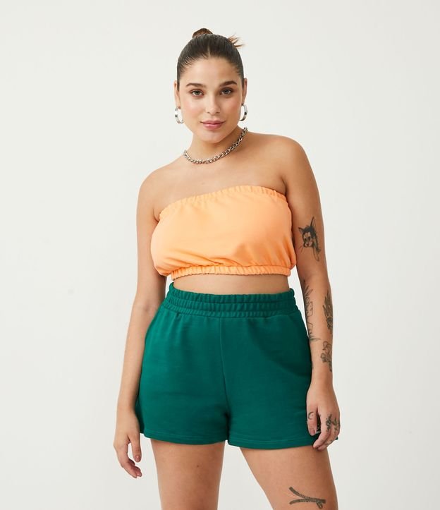 Blusa Cropped em Moletom com Decote Tomara Que Caia