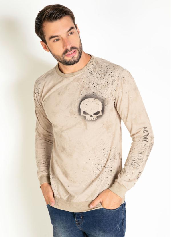 Casaco Bege com Respingos e Efeito Spray - Masculino Tam M