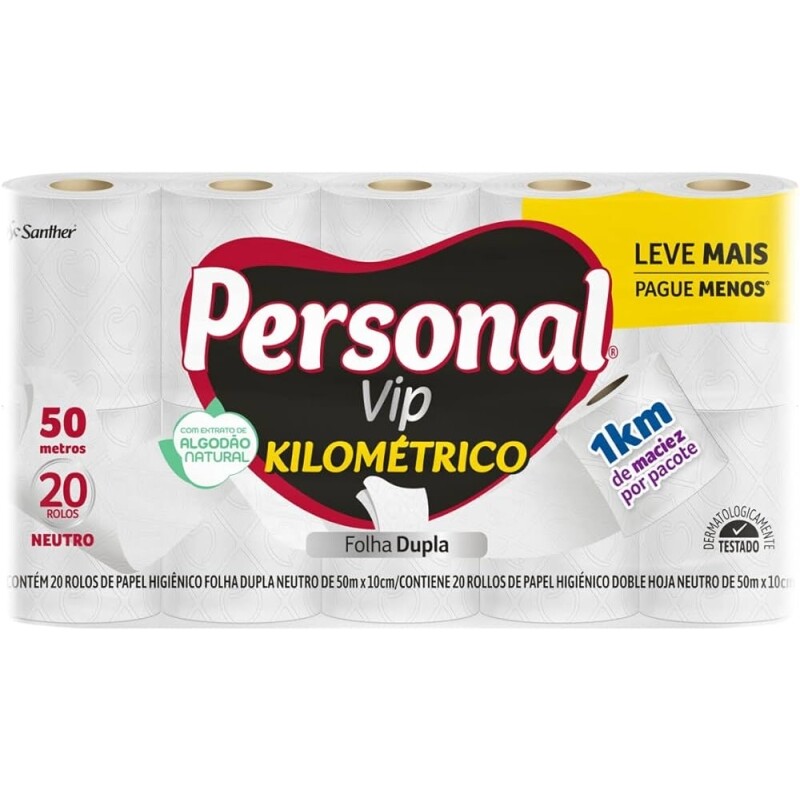 Papel Higienico Personal Kilometrico Folha Dupla - 20 Rolos